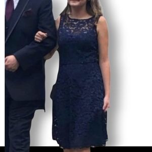 David’s Bridal Size 0 Navy Blue Lace Overlay Sleeveless Fit Flare Dress